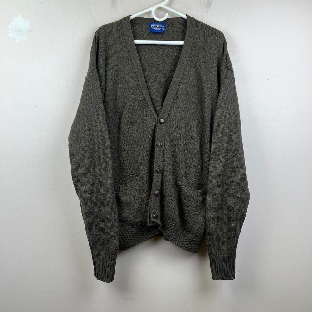 Vintage Pendleton Heathered Green Cardigan Sweater 100% Wool Size XL